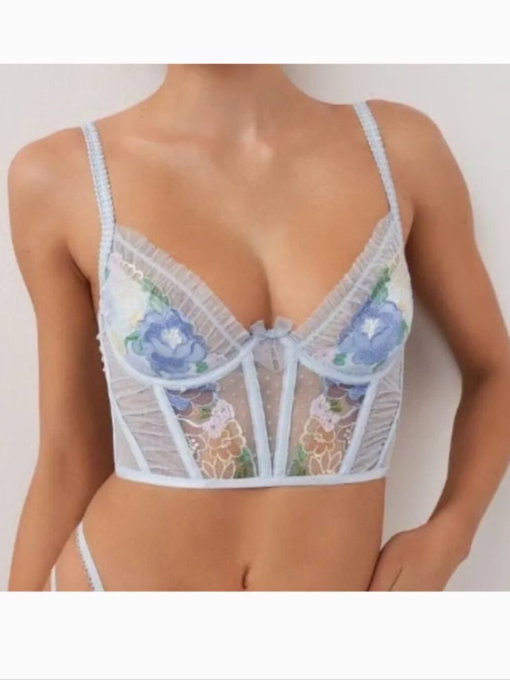 For Love and Lemons Luella Blue Floral Bustier Bra Size Small New